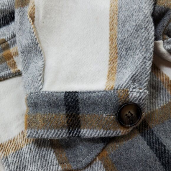 Miss Sparkling Shacket Coat Jacket Womens Large Flannel Long Plaid Tan Grey New - Picture 15 of 15